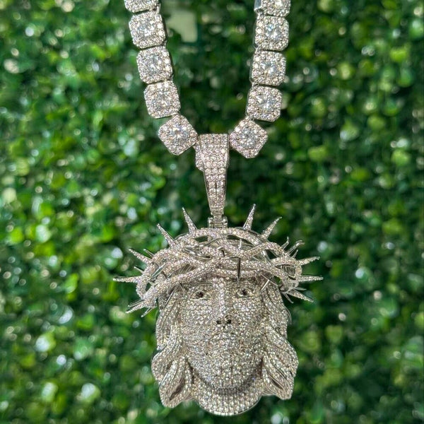 Iced Out Jesus Piece pendant and tennis square chain
