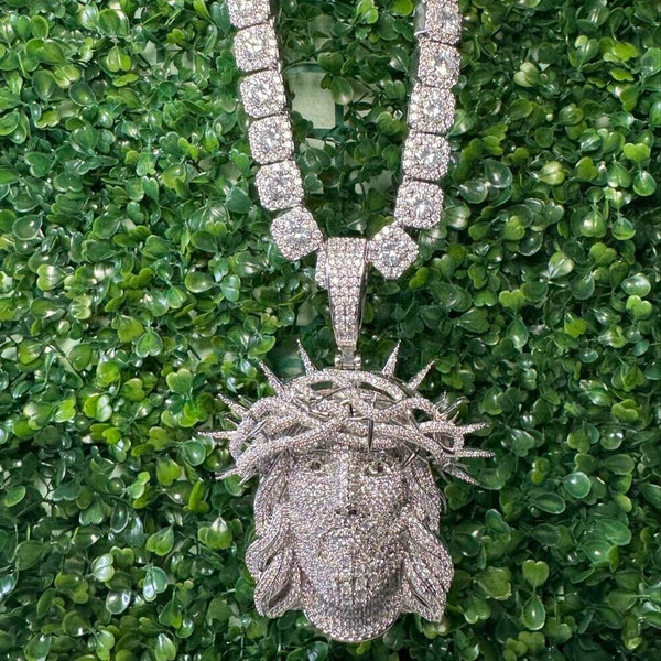 Iced Out Jesus Piece pendant and tennis square chain