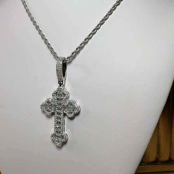 Silver Cross Necklace with Rope Chain – Choose 18”, 20” or 24”