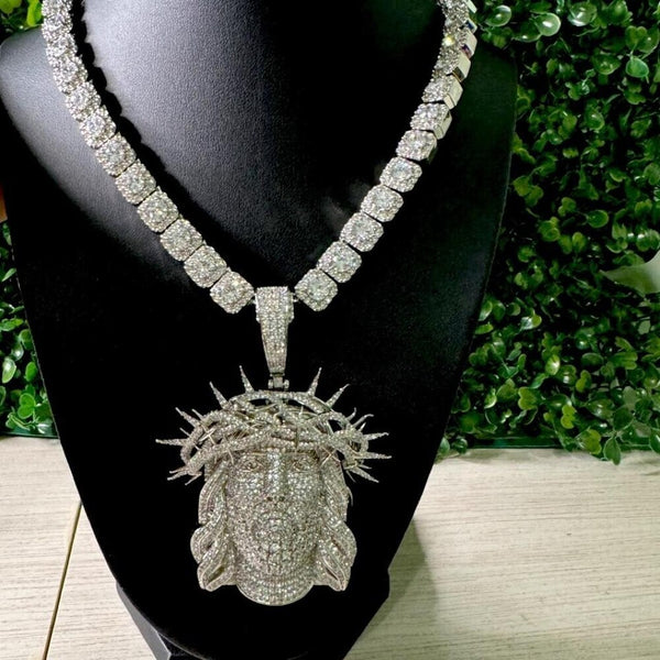 Iced Out Jesus Piece pendant and tennis square chain