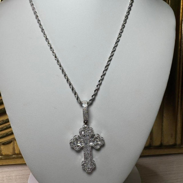 Silver Cross Necklace with Rope Chain – Choose 18”, 20” or 24”