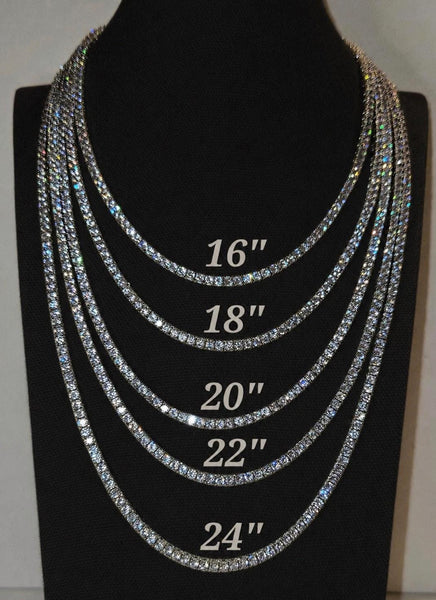 5mm Iced Out CZ Tennis Chain Necklace, White Gold Plated, Unisex Jewelry