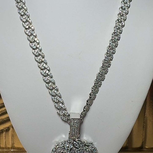 Iced Jesus Face Pendant Necklace – Silver 9mm Cuban Link | 20” Hip Hop Chain