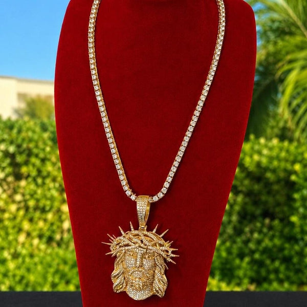 Jesus Pendant With tennis necklace cz