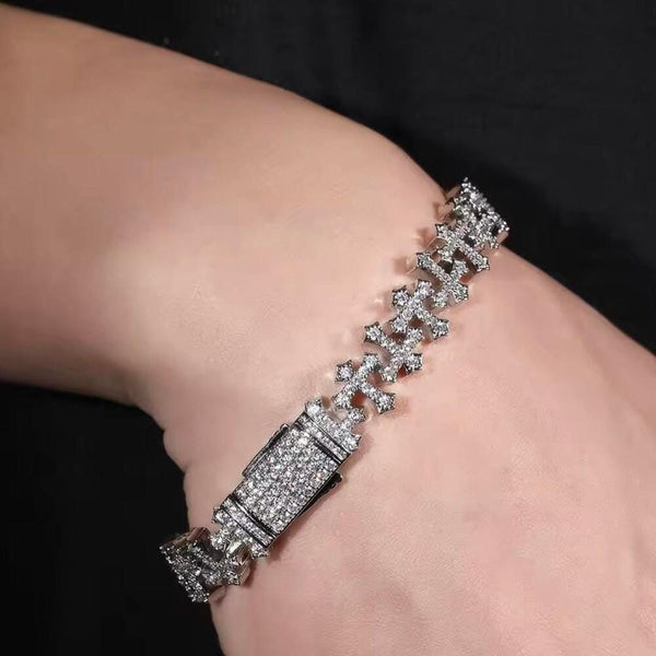 Icy Cross Bracelet, CZ Embellished, 8 Inch Men's Jewelry