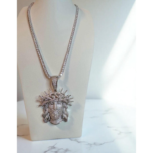 Jesus Pendant With tennis necklace cz