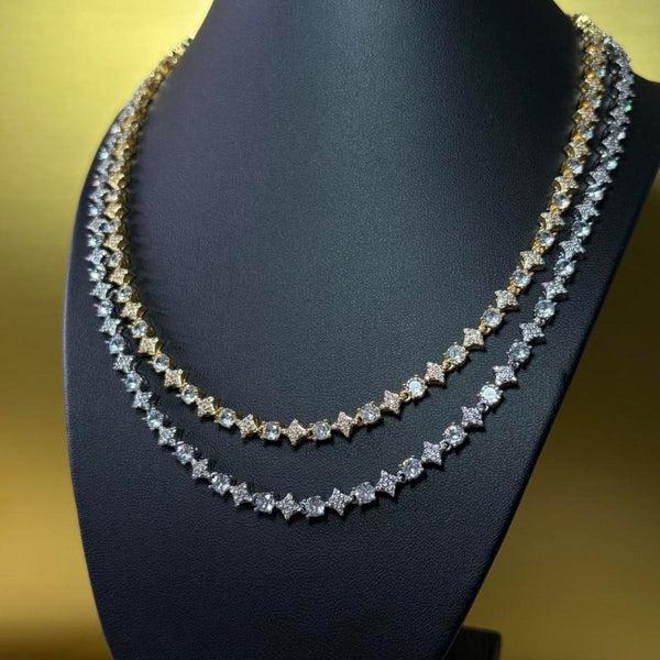 Star Tennis Necklace – Round Stone Chain | Silver or Gold | 20 Inch