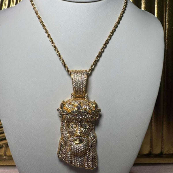 Gold Jesus Clover Pendant Necklace 897 F