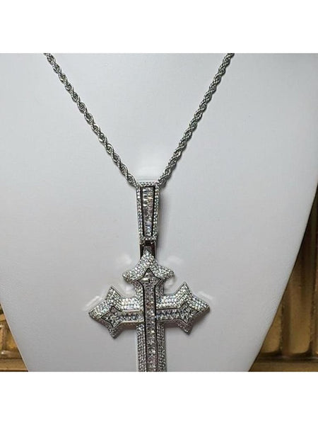 Silver Cross Necklace with rope chain