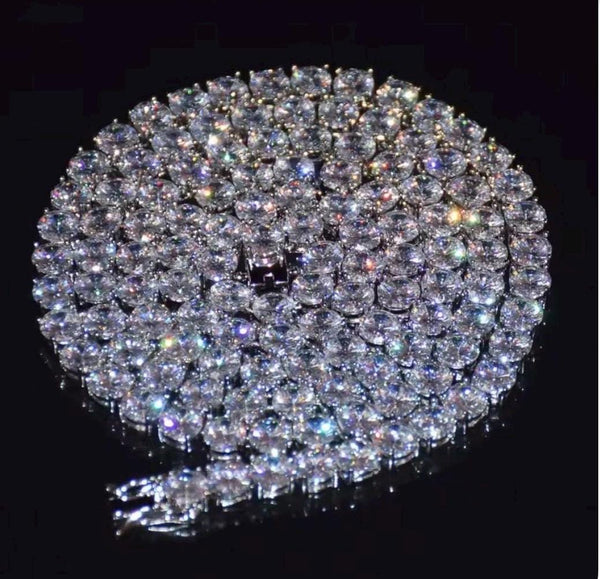 5mm Iced Out CZ Tennis Chain Necklace, White Gold Plated, Unisex Jewelry