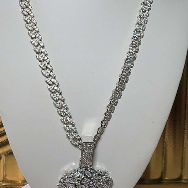 Iced Jesus Face Pendant Necklace – Silver 9mm Cuban Link | 20” Hip Hop Chain