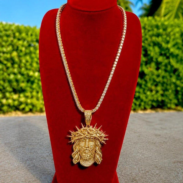 Jesus Pendant With tennis necklace cz