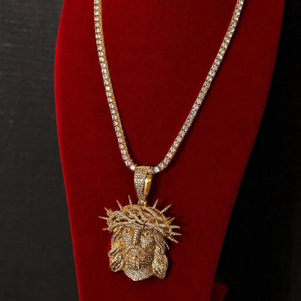 Jesus Pendant With tennis necklace cz
