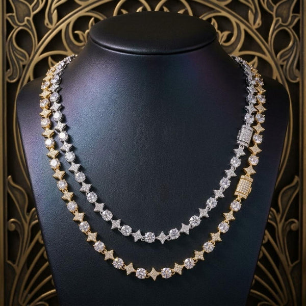 Star Tennis Necklace – Round Stone Chain | Silver or Gold | 20 Inch