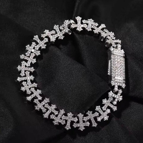 Icy Cross Bracelet, CZ Embellished, 8 Inch Men's Jewelry