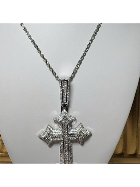 Silver Cross Necklace with rope chain