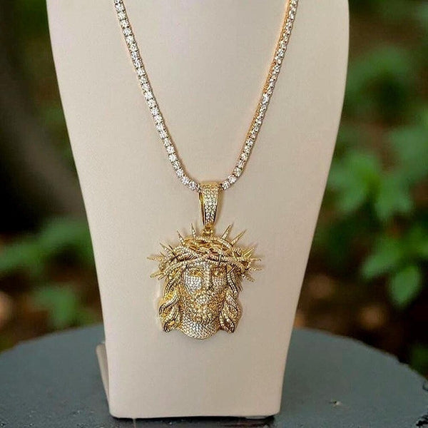 Jesus Pendant With tennis necklace cz