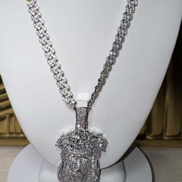 Iced Jesus Face Pendant Necklace – Silver 9mm Cuban Link | 20” Hip Hop Chain
