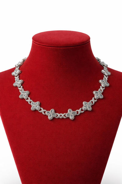Iced Out Floral Clover Necklace, Black White CZ Infinity Leaf Chain, Hip Hop Jewelry