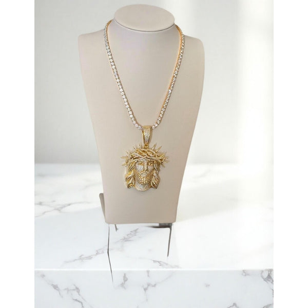 Jesus Pendant With tennis necklace cz