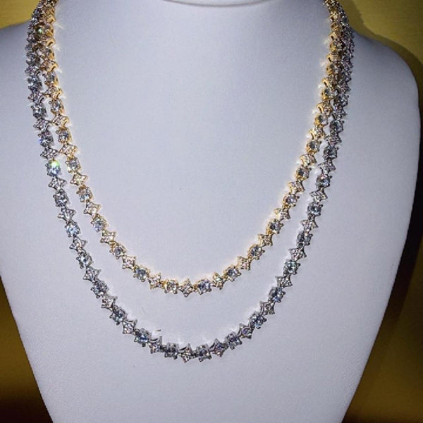 Star Tennis Necklace – Round Stone Chain | Silver or Gold | 20 Inch