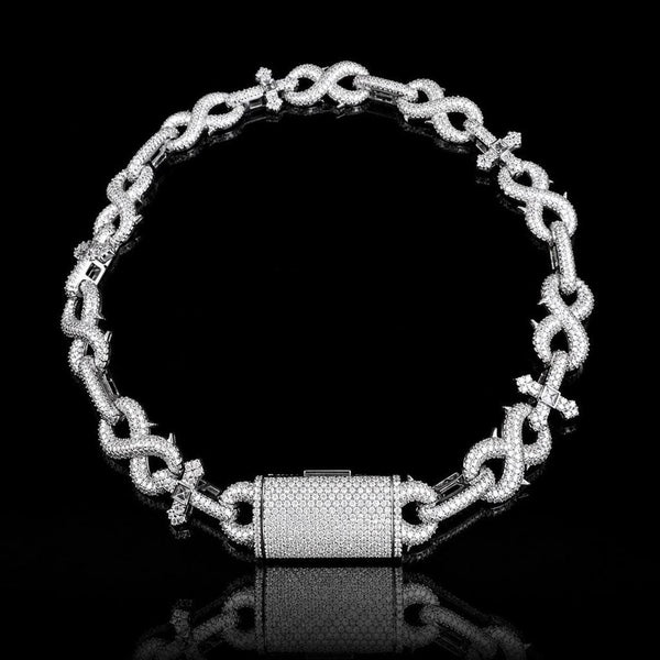 Silver Cross Cuban Link Chain Necklace, Iced Out Lock Clasp 20inch