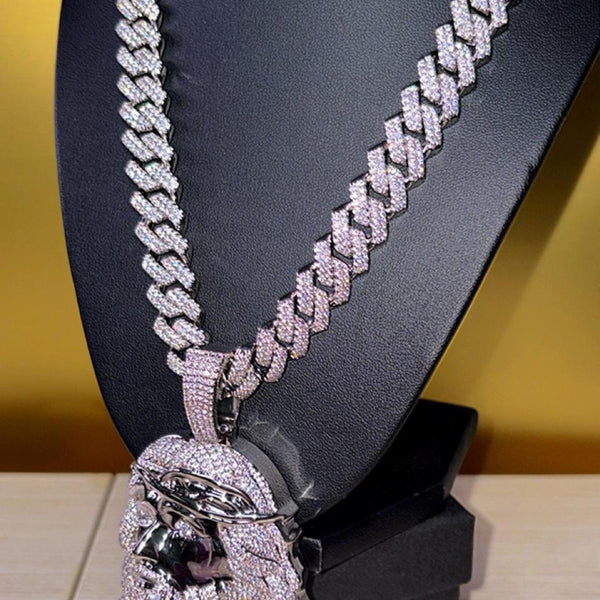 13mm Iced Out Cuban Link Chain 22” with Silver Jesus Face Pendant |