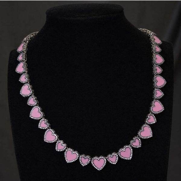 Pink Mixed Heart Necklace 16inch