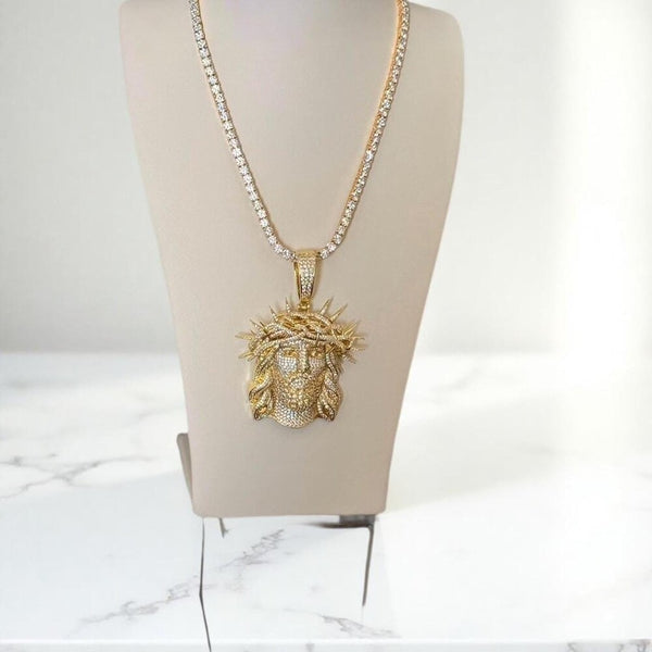 Jesus Pendant With tennis necklace cz