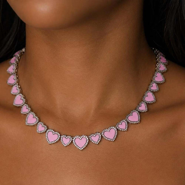 Pink Mixed Heart Necklace 16inch