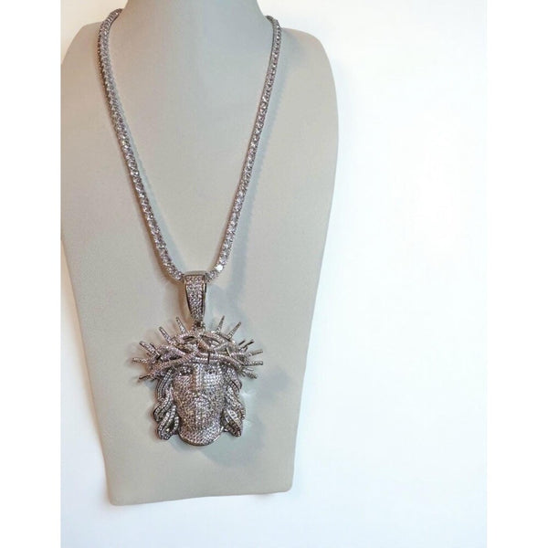 Jesus Pendant With tennis necklace cz