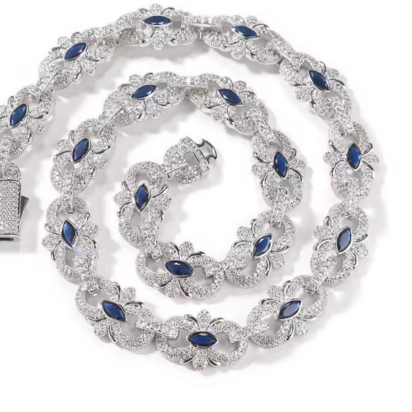 16mm Iced Infinity Cuban Link Chain, Blue Stone 20inch