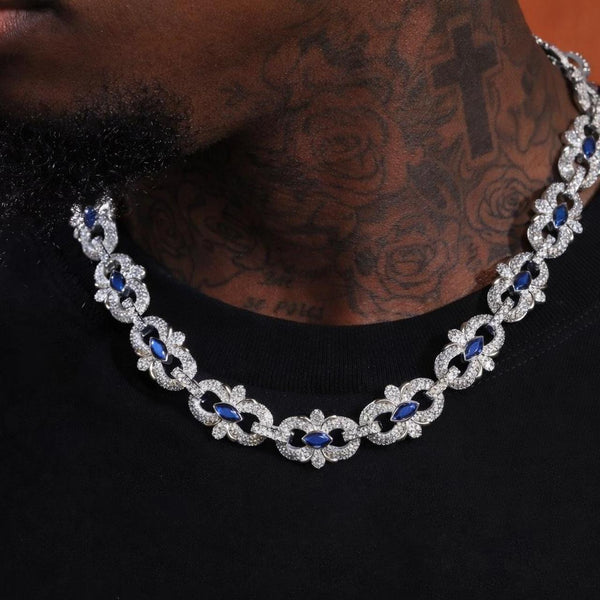 16mm Iced Infinity Cuban Link Chain, Blue Stone 20inch
