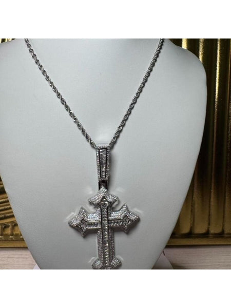 Silver Cross Necklace with rope chain