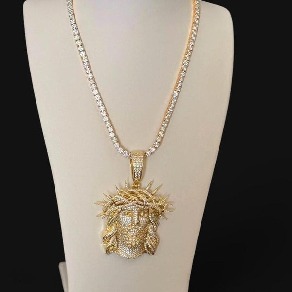 Jesus Pendant With tennis necklace cz
