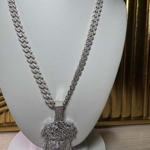 Iced Jesus Face Pendant Necklace – Silver 9mm Cuban Link | 20” Hip Hop Chain