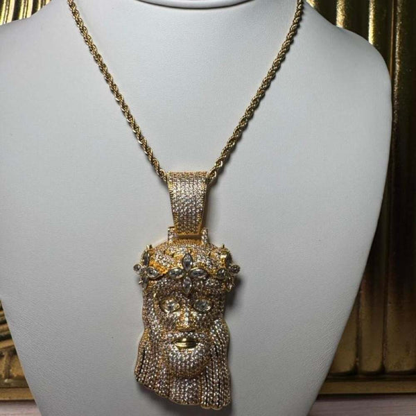 Gold Jesus Clover Pendant Necklace 897 F