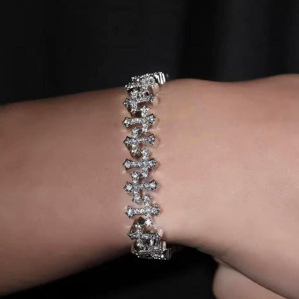 Icy Cross Bracelet, CZ Embellished, 8 Inch Men's Jewelry