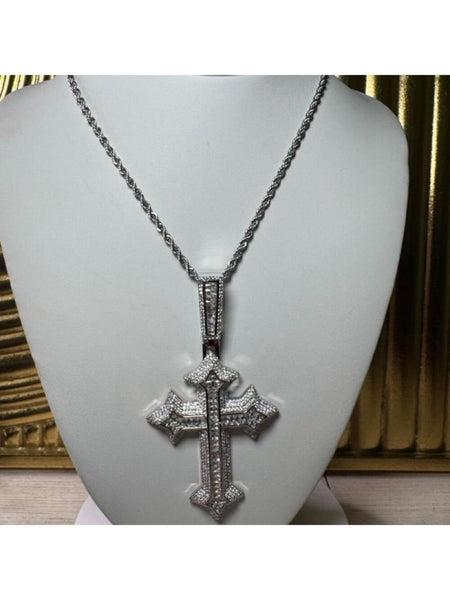 Silver Cross Necklace with rope chain