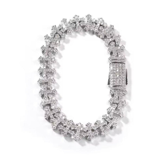 Icy Cross Bracelet, CZ Embellished, 8 Inch Men's Jewelry