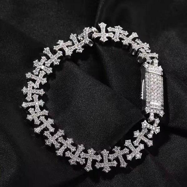 Icy Cross Bracelet, CZ Embellished, 8 Inch Men's Jewelry