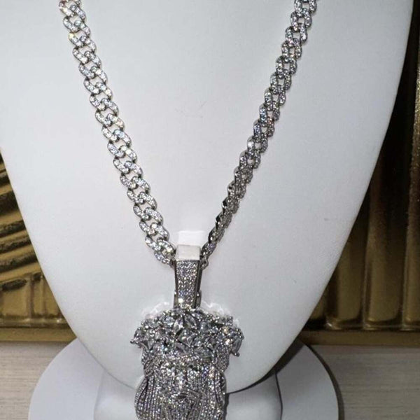 Iced Jesus Face Pendant Necklace – Silver 9mm Cuban Link | 20” Hip Hop Chain