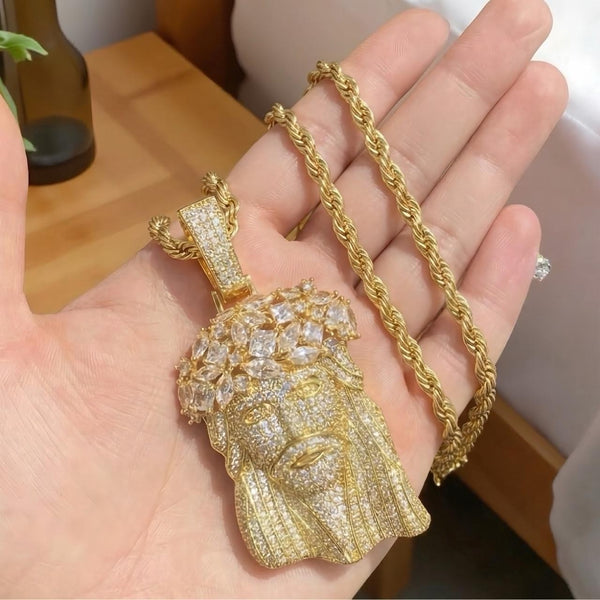 Gold or silver Jesus Pendant With Gold rope chain 24inch