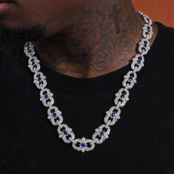 16mm Iced Infinity Cuban Link Chain, Blue Stone 20inch