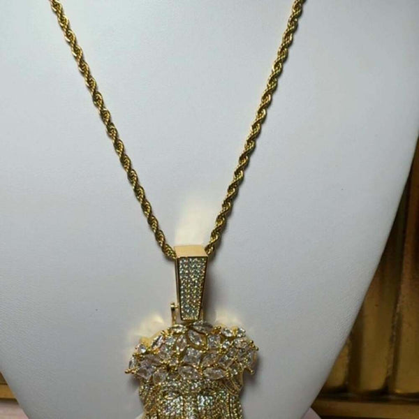 Iced Out Jesus Pendant with Thorn Crown | Silver or Gold | 18”, 20” &amp; 24” Rope Chain |