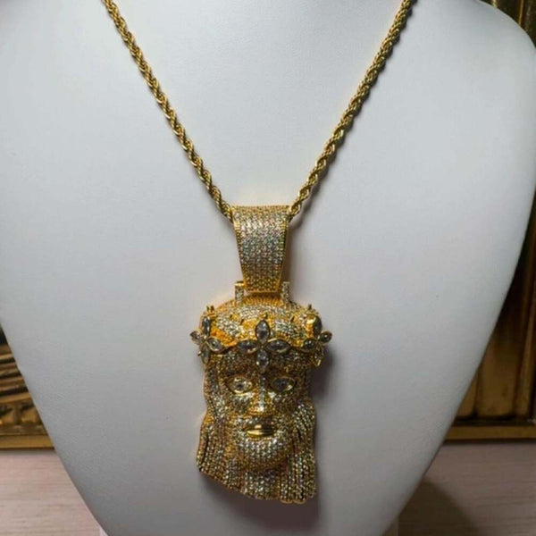 Gold Jesus Clover Pendant Necklace 897 F