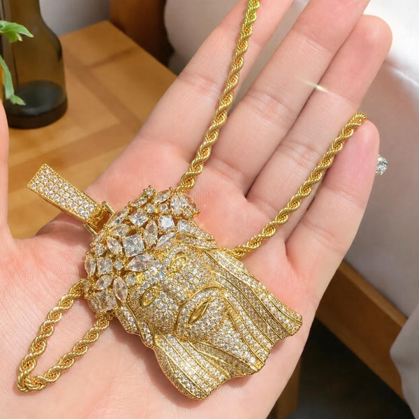 Gold or silver Jesus Pendant With Gold rope chain 24inch