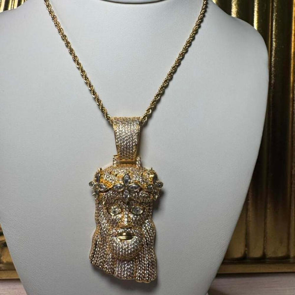 Gold Jesus Clover Pendant Necklace 897 F