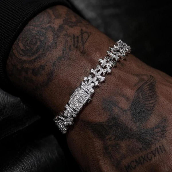 Icy Cross Bracelet, CZ Embellished, 8 Inch Men's Jewelry