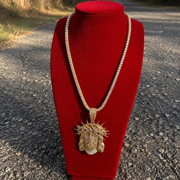 Jesus Pendant With tennis necklace cz